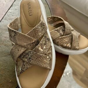 Vaneli Women's Metallic Gold Snakeskin Crisscross Slide Sandal